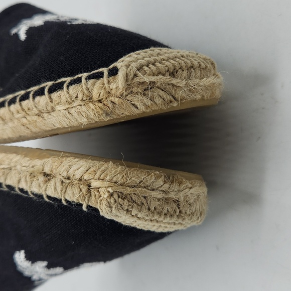 Soludos Palm Tree Embroidered Espadrille Linen Smoking Slippers In Black Size 10 - Picture 9 of 14